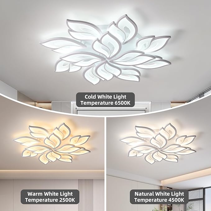JAYMP 35.4" Flower Shaped Ceiling Light Dimmable Modern Ceiling Lamp Remote Control LED Lighting Fixture for Living Room Kitchen Dining Room (White/12 Petals)