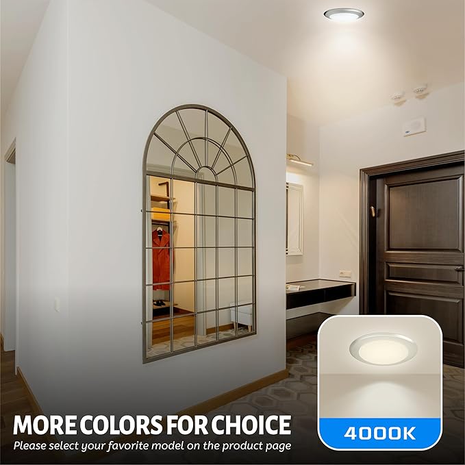 ECOELER 6inch LED Flush Mount Ceiling Light, Dimmable Surface Mount LED Disk Light, Aluminum Trim, 16.5W 1000Lm, 4000K Cool White, Brushed Nickel Finished, ETL Listed, 4Pack