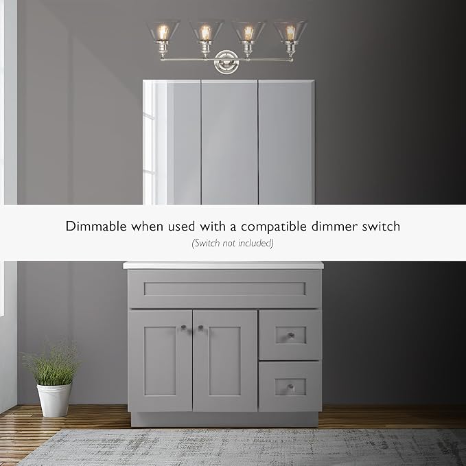 Design House Augustin Vanity Light, 4-Light, Seeded Glass Warm Glow, Dimmable, Up/Down Glow, Easy Installation, E26 Socket, Satin Nickel, 34.9 in L x 8.3 in D x 11.1 in H, 589044-SN
