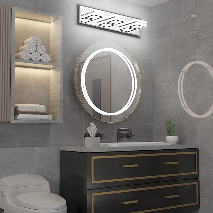 Ralbay Modern LED Vanity Light Fixtures 3 Lights Up and Down LED Modern Bathroom Vanity Lights Over Mirror Rotatable Acrylic Stainless Steel Chrome Bath Wall Lighting