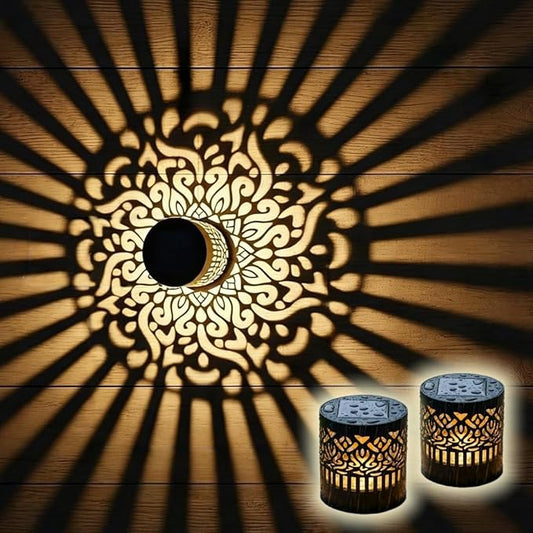Decorative Solar Mandala Lights, Solar Mandala Lights Outdoor, Mandala Theme Waterproof Fence Light for Garden Post Patio Backyard Yard Decor (2PCS, Warm White