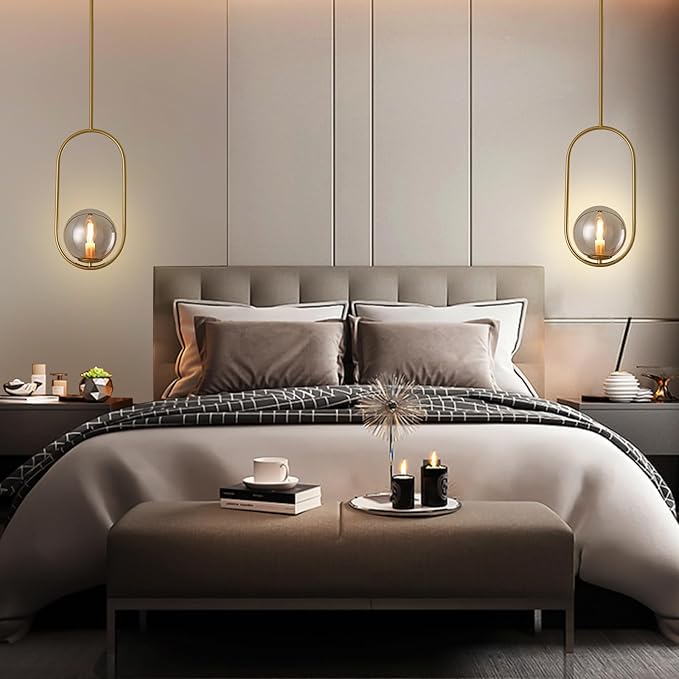 Modern Pendant Lighting Gold Hanging Light Fixture for Sloped Ceiling,Brass Pendant Lighting Fixture Pendant Chandelier Globe Gray Hanging Light