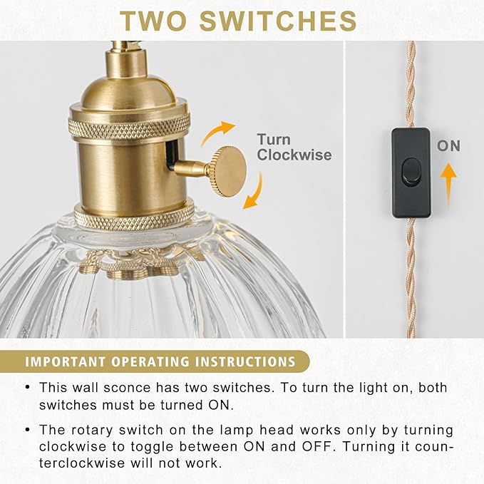 Plug in Wall Sconce, Vintage Sconce Light with Tulip Transparent Glass Lampshade, Bedside Wall Sconce with Switch and Plug in Wall Lamp Cord, Gold Wall Light for Bedroom