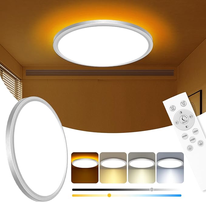 zemty 12 Inch LED Ceiling Light with Night Light 1800K, Dimmable with Remote Control, Low Profile Lighting for Bedroom Bathroom Kitchen - Brushed Nickel
