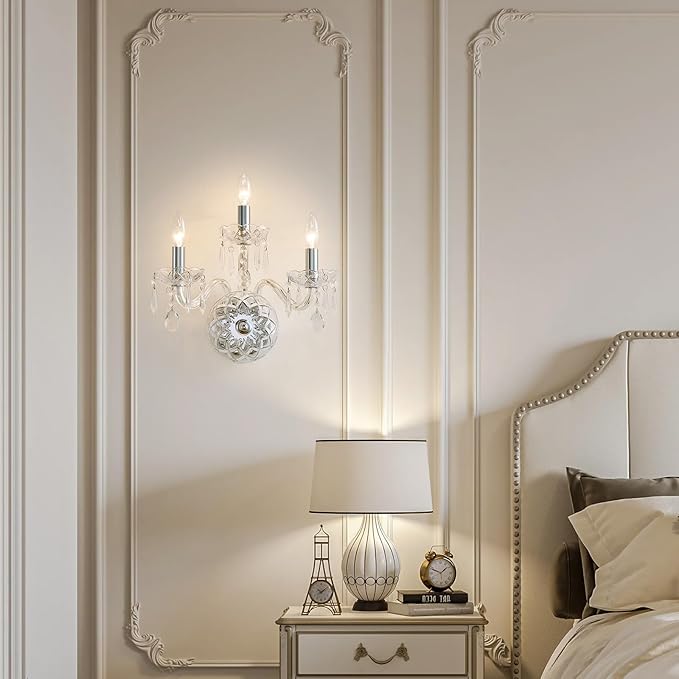 WUZUPS 3-Light Candle Vanity Wall Sconces Light Fixture for Bedroom Living Room Bathroom, E12 Base, Chrome