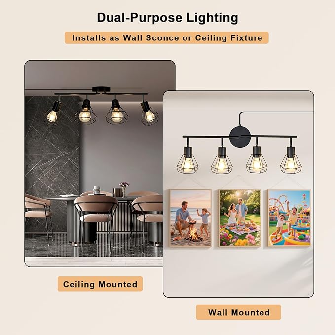 HiBay Plug in Track Lighting Fixtures Ceiling, Adjustable 4-Light Track Light Black, Directional Modern Ceiling Spotlight E26 with 16.4ft Cord & in-Line On/Off Switch for Kitchen Living Room Dorm