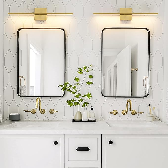 Gold Bathroom Light Fixtures Over Mirror 24 inch 18W LED Vanity Lights for Bathroom Modern Bath Sconces Wall Lighting 3500K Warm Light for Paintings