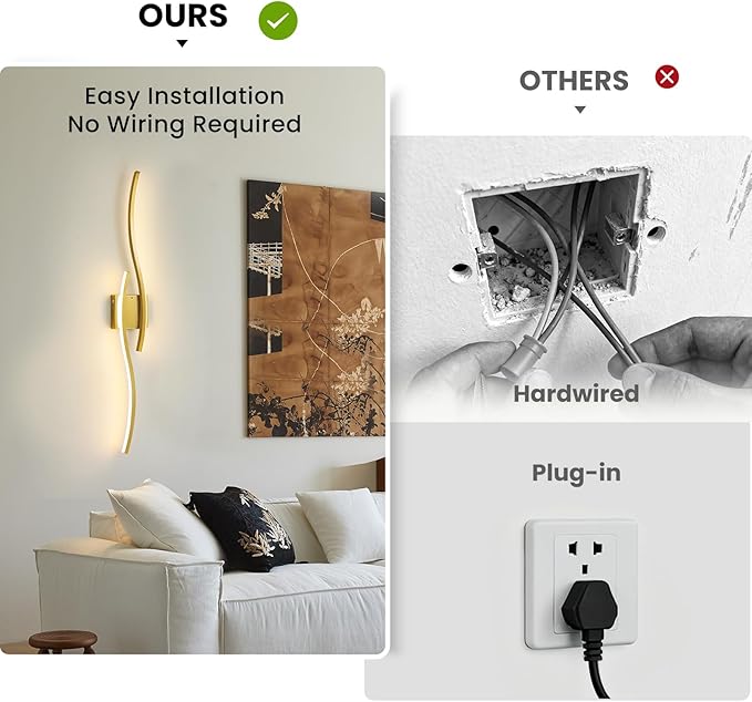 WOSHITU Gold Battery Operated Wall Sconces: 39 Inch Rechargeable Wall Sconce Set of 2 with Remote Control 3CCT Dimmable Wall Light Modern Cordless Wall Lamp for Bedroom Living Room Hallway Bathroom