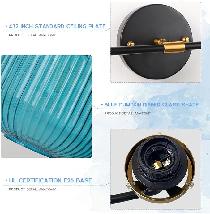 Bathroom Mirror Vanity Light Fixture 2 Lights Blue Globe Shade Vintage Glass Wall Light fixtures Black Gold Bathroom Lights Modern Retro Wall Sconce for Above Kitchen Sink Bedroom
