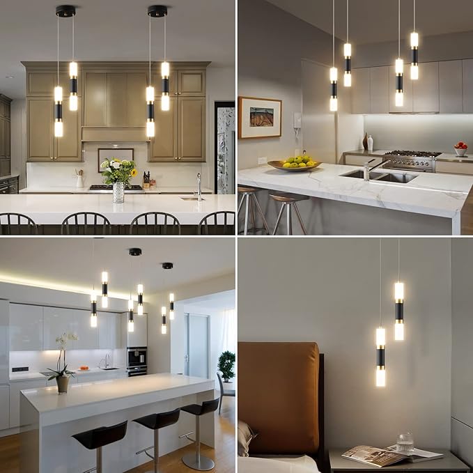 2-Light Pendant Lights Kitchen Island Dimmable LED Modern Mini Pendant Light, Bedroom Small Pendant Light Fixtures (Black Gold)