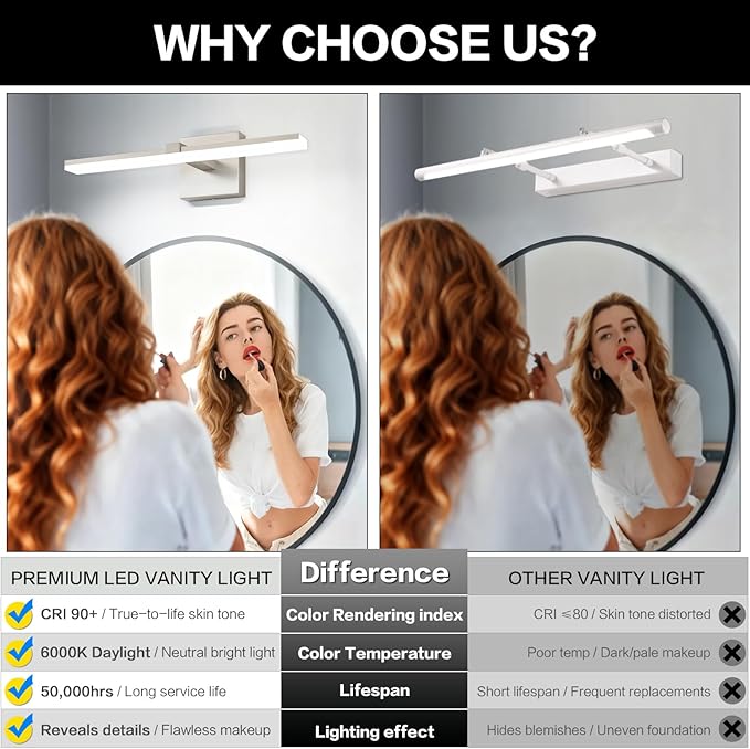 ZUZITO 18 Inch Vanity Lights for Bathroom Brushed Nickel Over Cabinet Arm Extra Wide LED Bar 5CCT 2900K 6000K ETL IP44