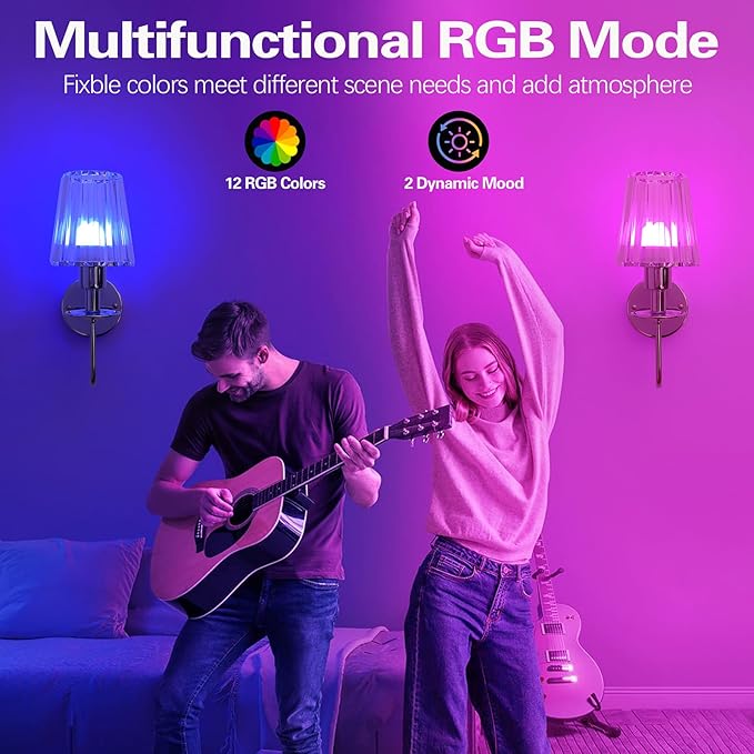 Battery Operated Wall Sconces Set of 2 – 5200mAh Rechargeable Crystal Glass, 15 Colors & 10-Level Dimmable, Wireless Wall Lights for Living Room & Bedroom,Sliver