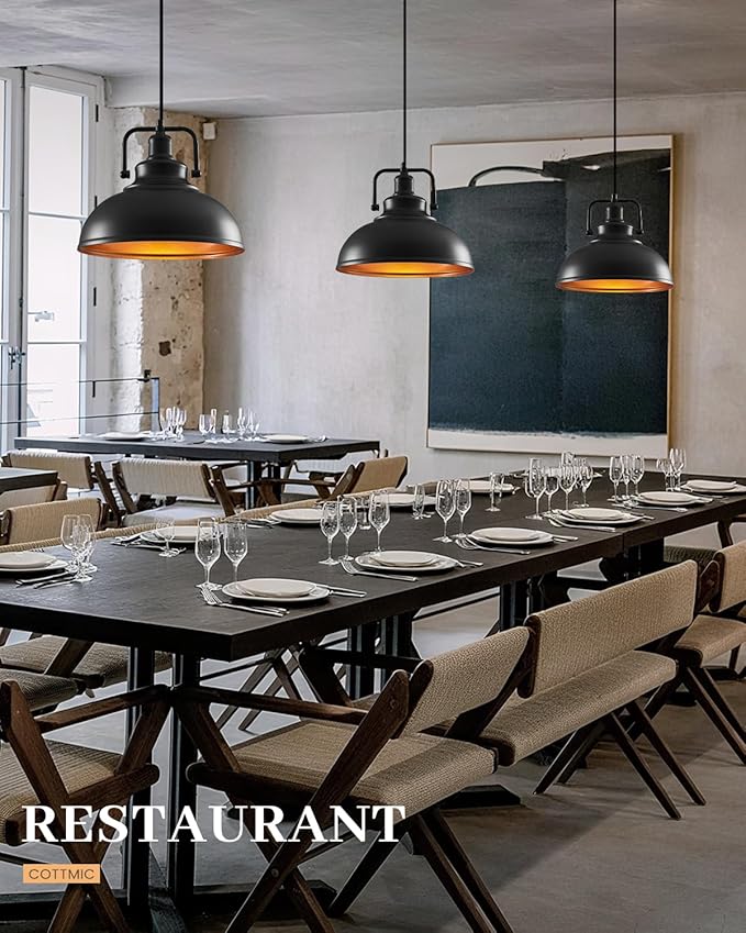 Black Pendant Lights Farmhouse Pendant Light Fixture 11.5in 2 Pack, Adjustable Height, Vintage Pendant Lights for Kitchen Island, Dining Room Barn, Bar, Living Room