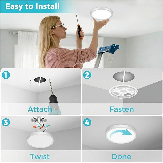 libtit 10Pack 7inch LED Flush Mount Ceiling Light, Dimmable & 5Color Temperatures (3000K-6500K), 15W Round Slim White Light Fixture for Closet Hallway Kitchen Bathroom Laundry