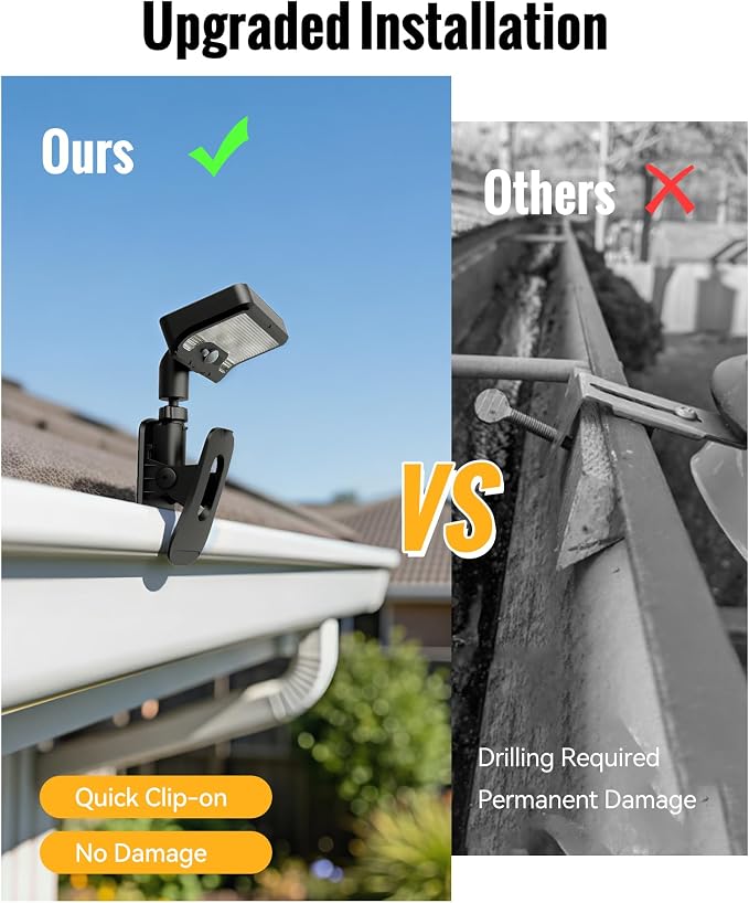 Clip On Solar Lights Outdoor, 3 Modes Motion Sensor Security Light 2 Pack | 92 LED 500LM with Type-C Charging, Waterproof, Chain Link Fence Lights for Deck, Railing, Garden, Gutter, Mailbox, Camping
