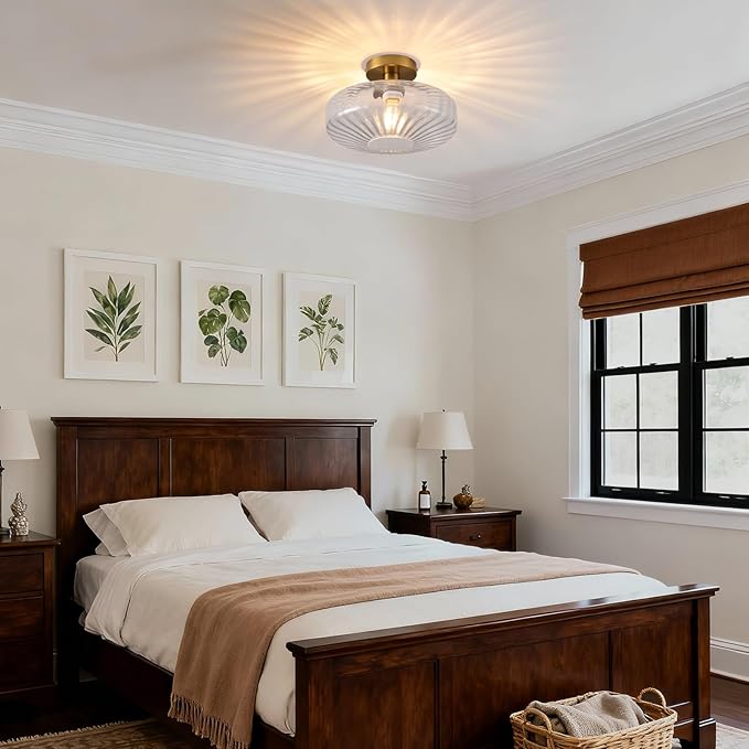 Semi Flush Mount Ceiling Light, 11.8 Inch Vintage Clear Crystal Glass Ceiling Light Fixture,Dining Room Lighting Fixtures for Kitchen, Hallway, Foyer, Bedroom, Bathroom, E26 Base (Bulb Not Included)