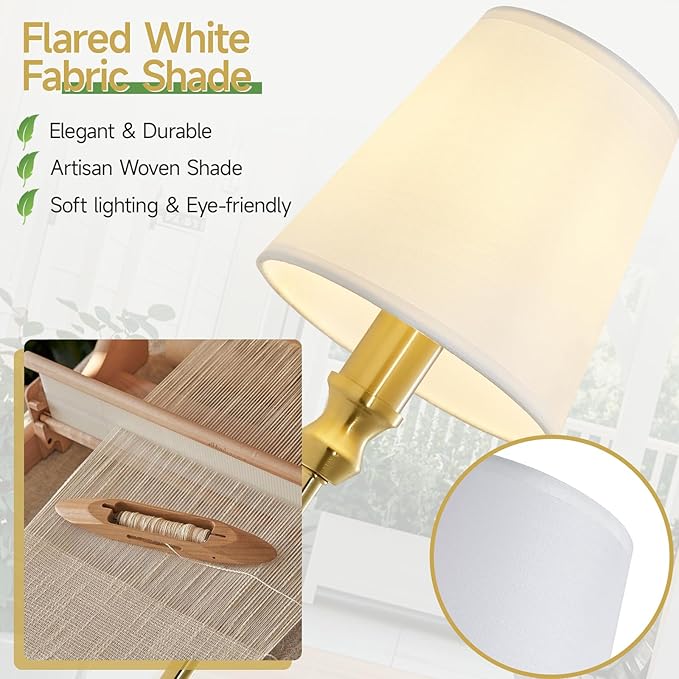 6-Light Bathroom Light Fixtures,50 in Vintage Bathroom Vanity Lights Over Mirror,Antique Brass Wall Sconce with Flared White Fabric Lampshade for Bedroom,Living Room,Foyer,Hardwired,E12 Base