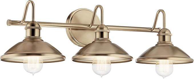 Kichler Clyde 3 Light Bathroom Vanity in a Rich Champagne Bronze Finish, for Bathrooms, (7.25" H x 26.5" W x 8.25" Ext.), 45945CPZ