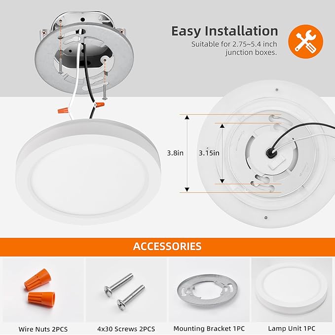 Hlite 7.5 Inch Flush Mount LED Ceiling Light with Night Light, CRI90, 15W, 1500 LM, 3000K/4000K/5000K Selectable, Flat Round LED Ceiling Light, Dimmable Bedroom Lights for Ceiling, White(1Pack)