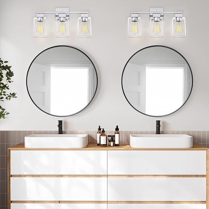 Espird Chrome Bathroom Vanity Light - 3 Light Bathroom Light Fixture Square Design & UL Certification, Bath Room Lighting Fixtures Over Mirror, Modern Vanity Lighting Fixture for Living Room