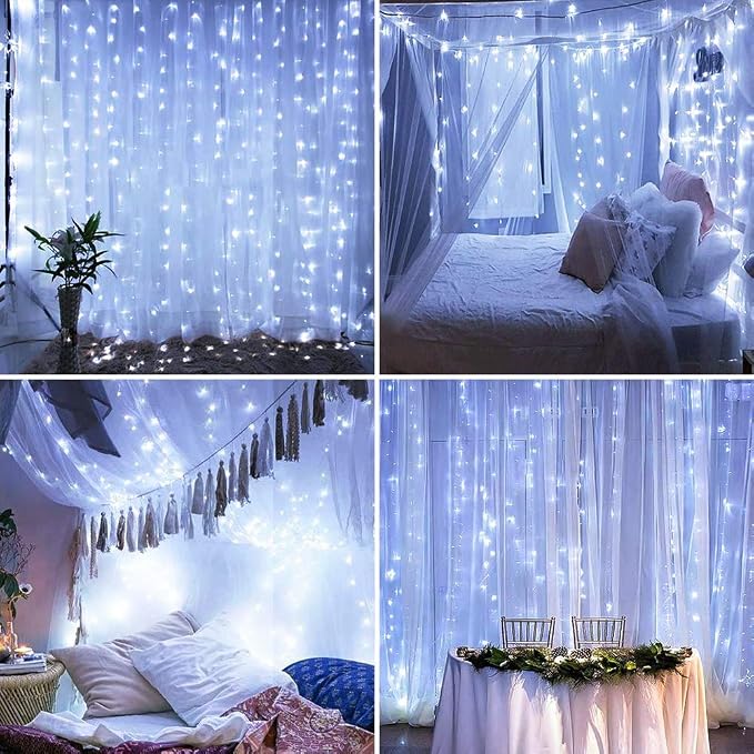 HEYFUNi Curtain Lights,13ftx6.5ft Safety Window Curtain Icicle String Lights 30V 8 Modes for Christmas Wedding Party Home Garden Bedroom Outdoor Indoor Wall Decorations,White