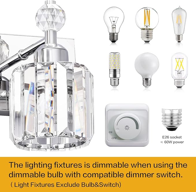 PRESDE Crystal 5-Light Vanity Light for Bathroom，Chrom Modern Bathroom Lights Fixtures Over Mirror