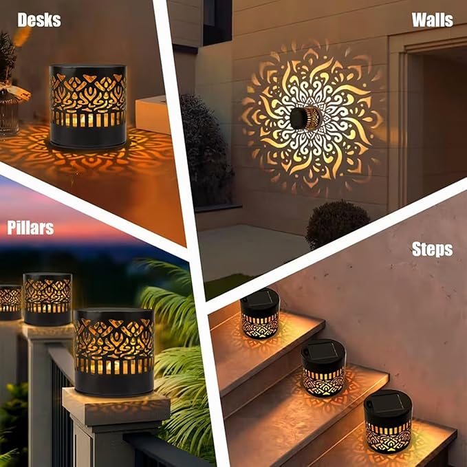 2 Pack Solar Fence Mandala Lights, Solar Wall Lights Projector, Decorative Solar Lights Outdoor, Waterproof Solar Mandala Deck Step Lights for Garden Patio Post Backyard Yard (Mandala-2 Pack, Warm)