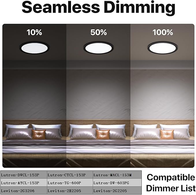 2Pack LED Flush Mount Ceiling Light Fixture Black,12Inch 24W 2640LM,Dimmable 5 CCT Selectable (2700K-6500K),Round Flat Panel Light for Bedroom,0.7Inch Thin Modern Low Profile Design for Hallway