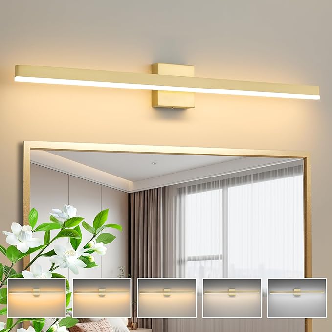 Gold Bathroom Vanity Light 39.4 inch, 30W Dimmable 5CCT LED Modern Bathroom Light Fixture Over Mirror - ETL Certificate