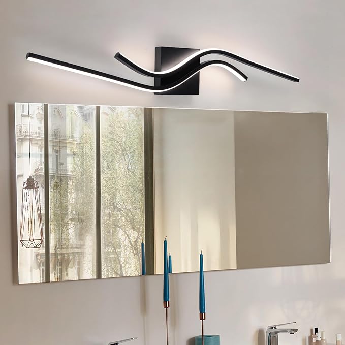 Modern LED Vanity Lights 31.5Inches Modern Bathroom Vanity Light 4000K Black Bathroom Light Fixtures Over Mirror Indoor Led Wall Sconce Lights for Living Room