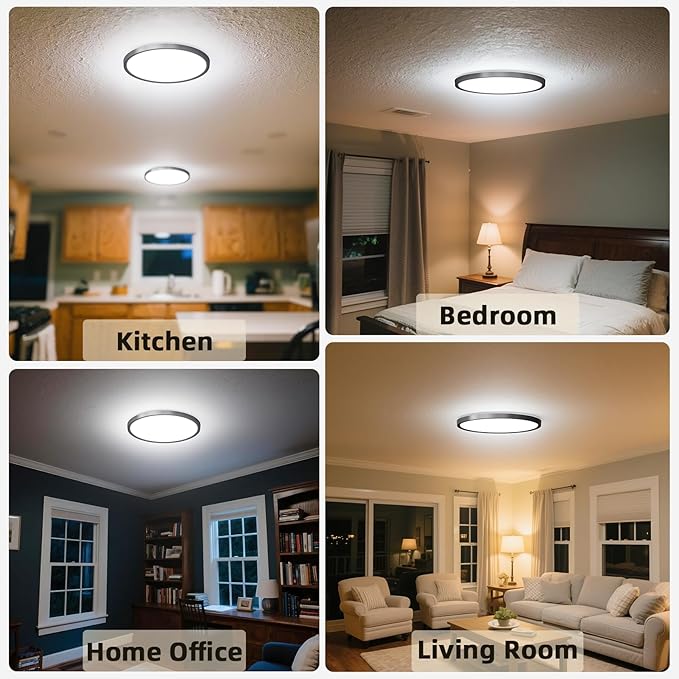 2-Pack 12 Inch LED Flush Mount Ceiling Light with Night Light, 24W 2600LM, 5 CCT (2700K-6500K) & Dimmable, Round Ceiling Light for Home