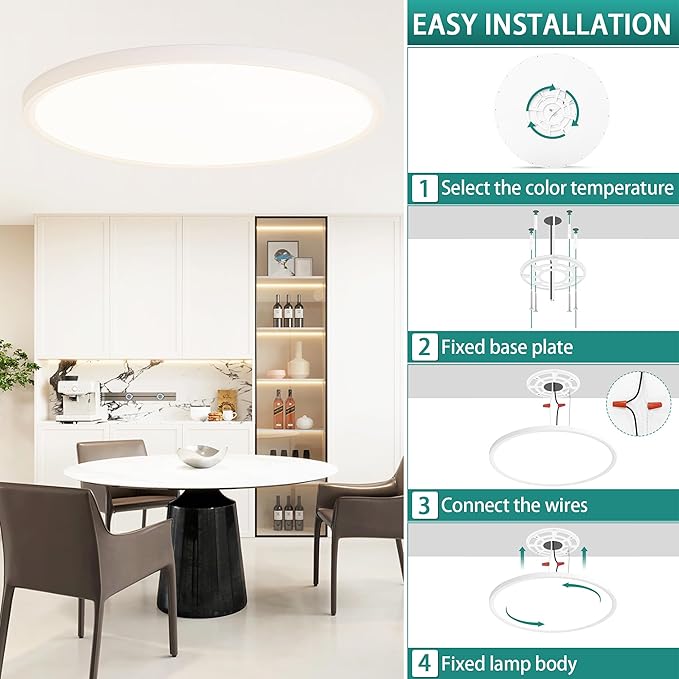 20 Inch LED Flush Mount Ceiling Light,48W Ultra-Thin Modern Round Light Fixture with Remote,Dimmable 3000K-6000K,White,4800LM,Memory & Night Light Mode for Bedroom, Kitchen,Living Room