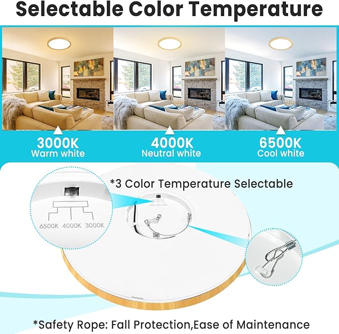 libtit 2 Pack 12Inch Wooden LED Flush Mount Ceiling Light, 28W 3200lm Adjustable 3000K-6500K Color Temp | Round Lamp for Bathroom/Shower/Hallway/Kitchen