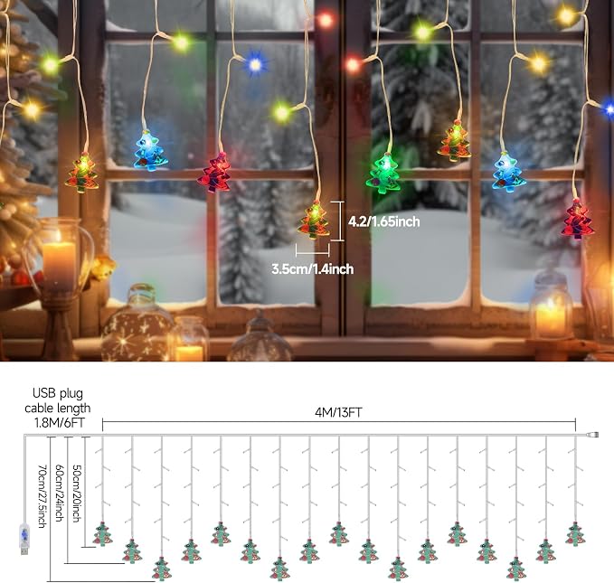 Curtain String Light Christmas Decoration Icicle Lights 8 Modes dimmable,108 LEDs 4M Christmas and Halloween String Lights for Home,Office,Party,bar,Holiday,Party (Multicolor)