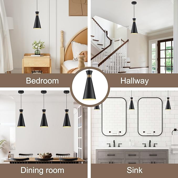 2026 New Black Gold Pendant Lights Kitchen Island Lights for Kitchen, 5.9"W Small Modern Island Lighting Fixtures 1-Light Single Farmhouse Adjustable Hanging Pendant Light Fixtures for Bar Sink, 13“H