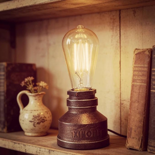 Vintage American Village Style Desk Light Creative Table Lamp Iron Steel Water Pipe Table Night Lights,Rustic Loft Industrial Steampunk Retro Base E26 Holder Fitting Lighting Fixture LED Edison