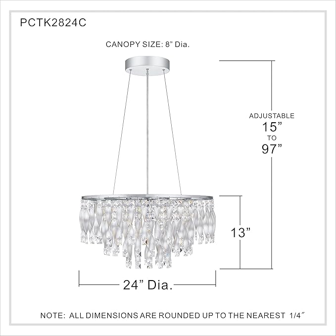 Quoizel PCTK2824C Twinkle Platinum Crystal Pendant Ceiling Light, 6-Light 240 Watts, Polished Chrome