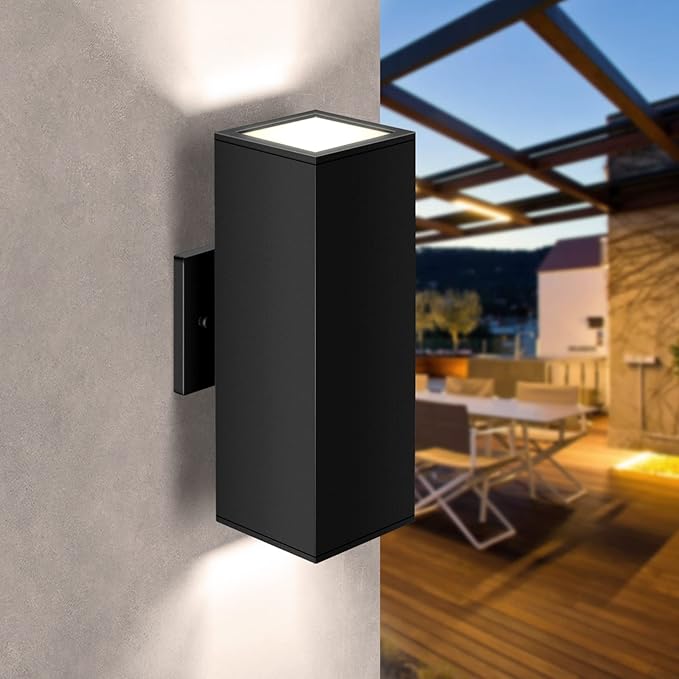 2-Pack Exterior Wall Light Fixtures, Outdoor Waterproof Wall Sconce with Dusk to Dawn Photocell Sensor, Modern Porch Lights Outdoor Up Down for Patio Entryway Front Door