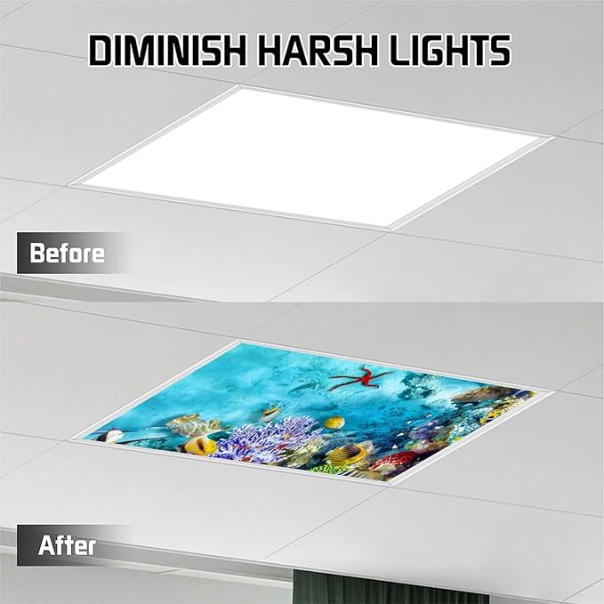 2 Pack Fluorescent Light Cover for Ceiling, Sea Ocean Magnetic Classroom Lights Covers, Supplies for School, Home Office