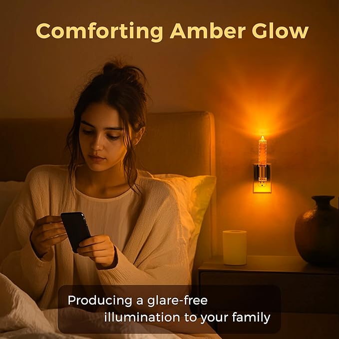 L LOHAS LED Night Light, Flameless Candle Night Light Plug into Wall, 0-100 LM Dimmable Nightlight, Plug in Amber Night Light with Dusk to Dawn Sensor, for Bathroom Bedroom Hallway, 1 Pack