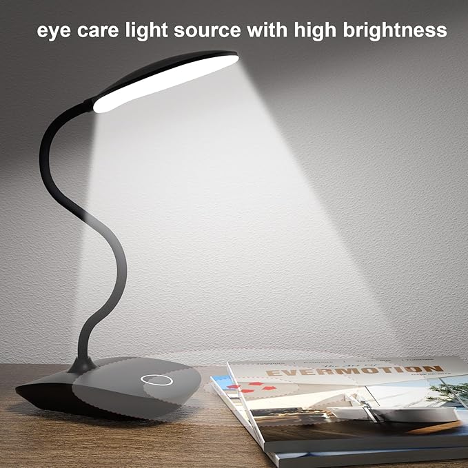 DEEPLITE LED Desk Lamp Battery Operated Lights Cordless Rechargeable Lamp, Flexible Gooseneck Portable Light for Bed Craft Nail Home Office, Eye-Caring Dimmable Small Desk Lamp Wireless Reading Lamp