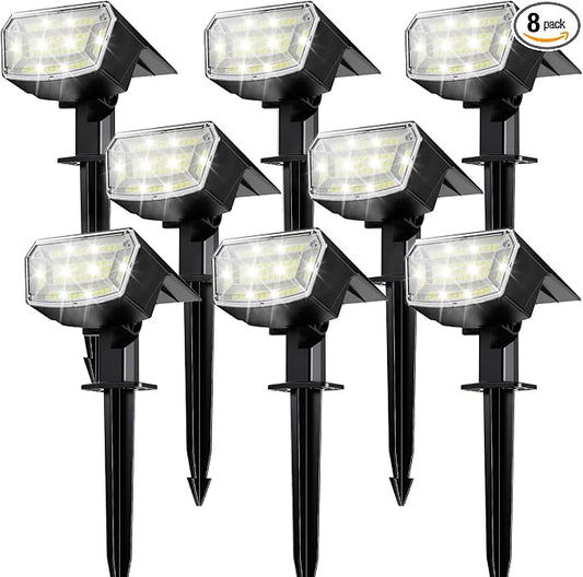 TECKNET Spot Lights Outdoor with 59 LED, 8 Pack Solar Lights Waterproof IP65, Auto On/Off Solar Spot Lights Outdoor, 3 Lighting Modes Solar Powered Garden, 2-in-1 Solars Landscape Light(Cool White)