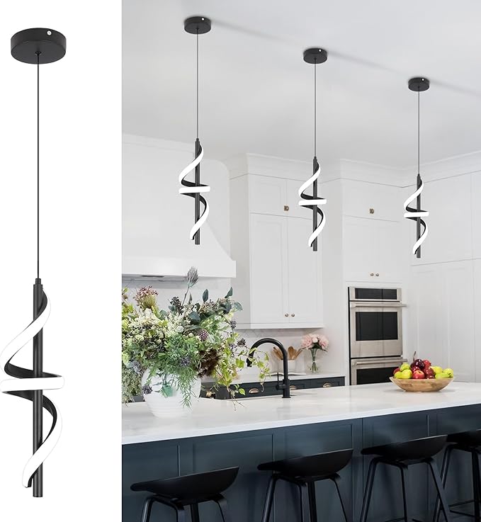 CANEOE Black Pendant Light Fixtures, Adjustable Modern Pendant Lights for Kitchen Island Small Pendant Lighting for Kitchen Island Dining Room Living Room Bedroom Hanging Light Fixtures,1 Pack