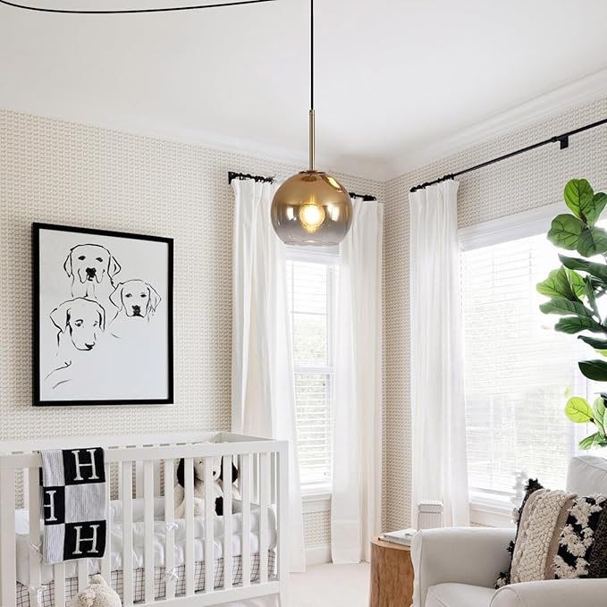 KCO Lighting Modern Pendant Lights Kitchen Island Mid Century Plug in Pendant Light Glass Hanging Lamp with Cord Globe Gold Hanging Light Bedroom Ceiling Lights Plug in