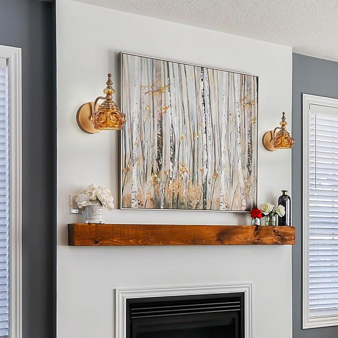 Vintage Wall Sconces with Amber Rose Glass Lampshade Bathroom Sconces Modern Wall Lighting Fixture for Bedside Bedroom Doorway