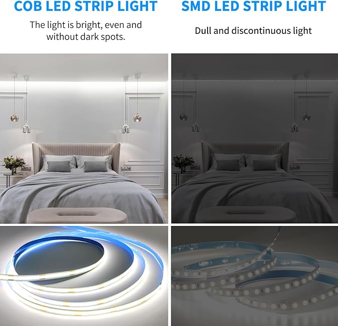 100ft COB LED Strip Lights 6000K White Dimmable DC 24V Flexible LED Tape Light for Bedroom, with Remote and app Control LED Light Strip,for DIY Home Decoration(2 Rolls of 50ft)