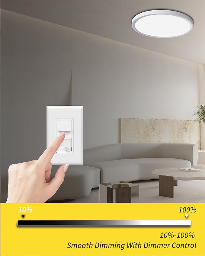 1Pack 16 Inch Dimmable LED Flush Mount Ceiling Light Panel,32W 3480LM,3000K/4000K/6000K CCT Selectable,Ultra Thin Round White Ceiling Light Fixture for Hallway Kitchen Bedroom Home Office Bathroom