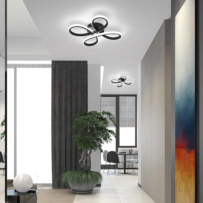 ADISUN Modern LED Ceiling Light, 6000K Semi Flush Mount Ceiling Light Fixture for Living Room, Close to Ceiling Light Fixtures for Bedroom, Corridor, Aisle, Hallway - Indoor Lamp, Black