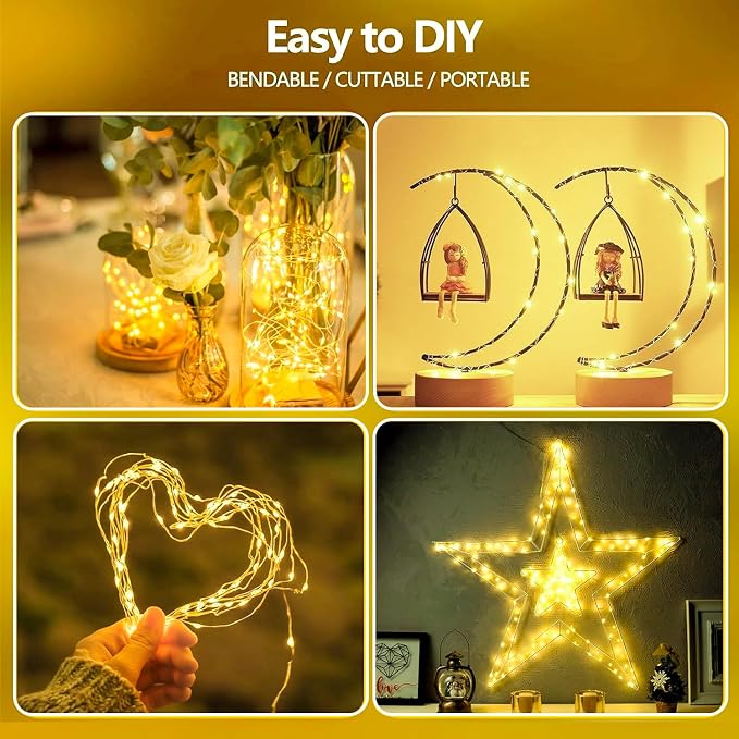 8-Pack Fairy Lights Battery Operated with Timer, 16FT 50 LED String Lights Indoor Outdoor, Cuttable Starry Fairy Lights Waterproof for Christmas Home Bedroom Wedding DIY Centerpiece Decor (Warm White)