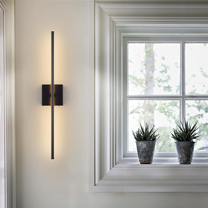KARTOOSH Battery Operated Wall Sconces with Remote Control, Dimmable Wall Sconces Set of Two, 350°Rotate, 3000K LED Black Wireless Wall Light for Living Room, Hallway, Bedroom, 24.4 Inch (2 Pack)